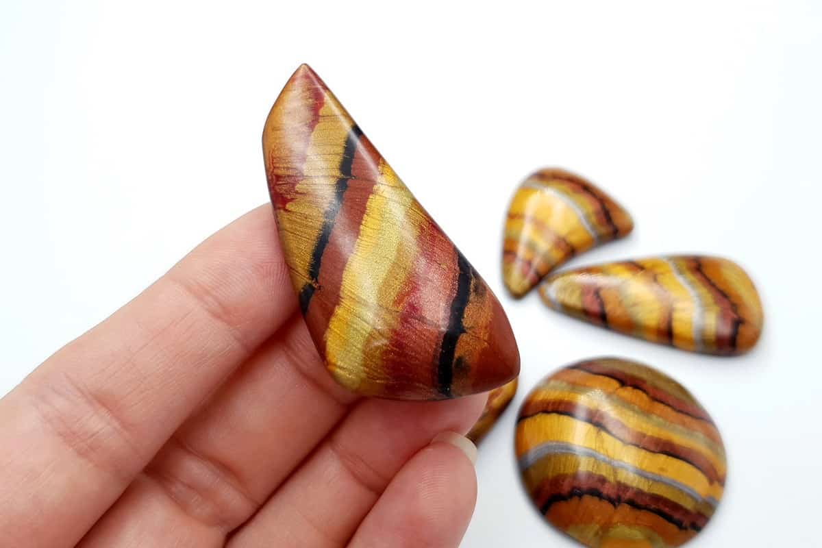 6 pcs Faux Tiger Eye Stones from Polymer Clay (7268)