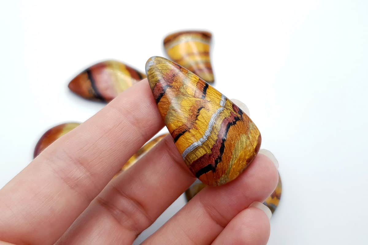 6 pcs Faux Tiger Eye Stones from Polymer Clay (7270)