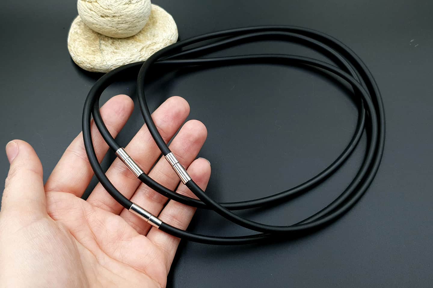 Set of 3 pcs Black Rubber Lace Choker Necklaces (13337)