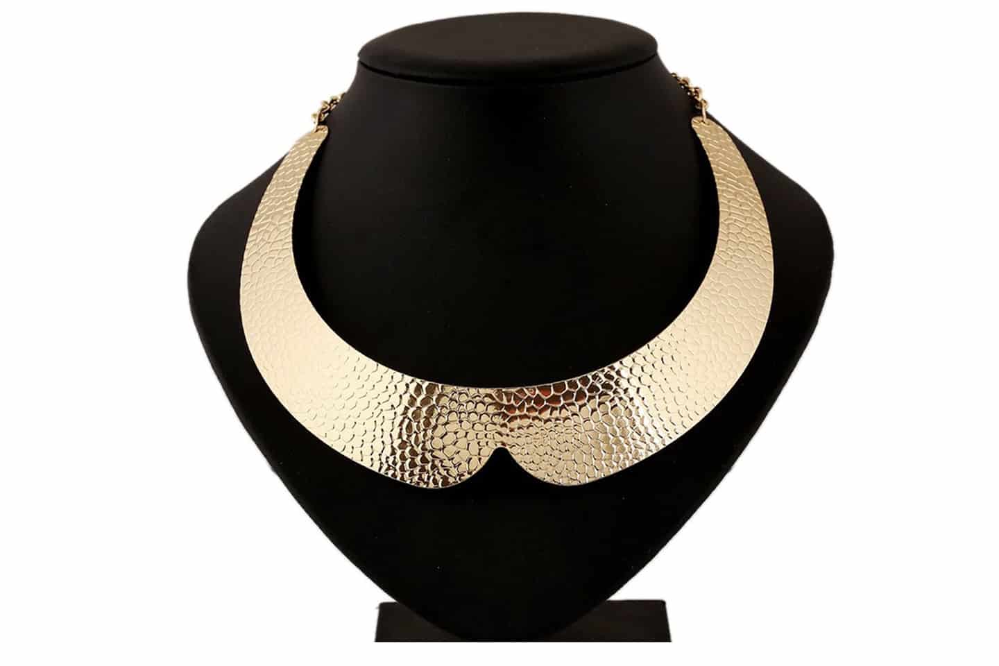 Metal gold color textured base for necklace #13941