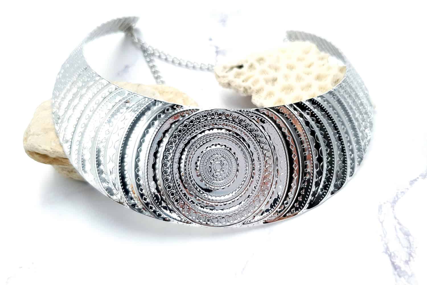 Necklace Metal Base “Circles” Pattern - Silver, 14cm (23368)