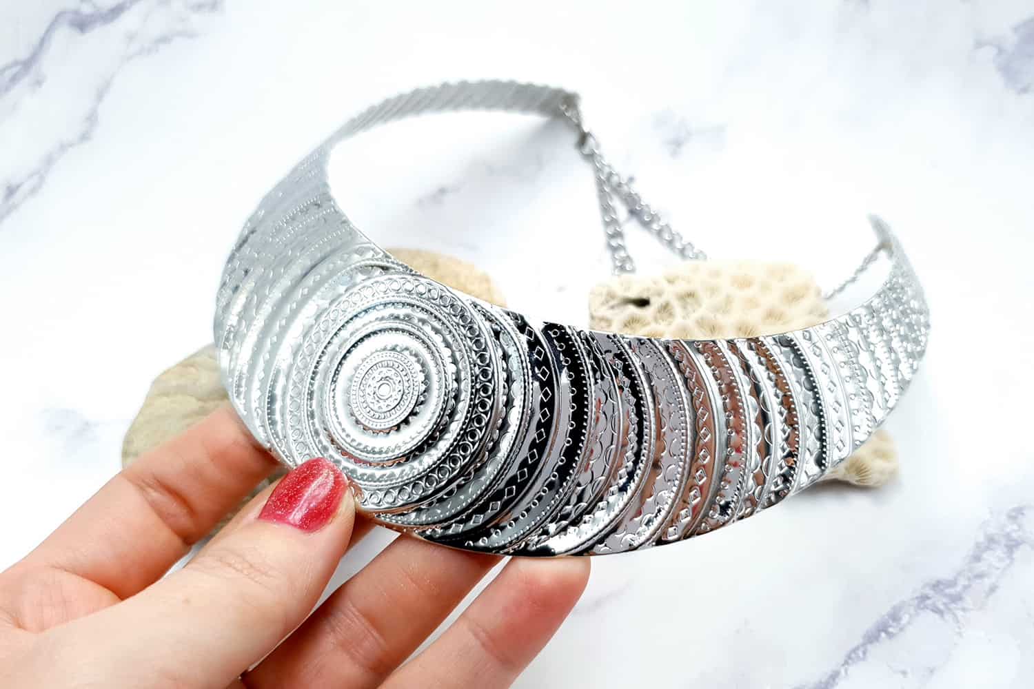 Necklace Metal Base “Circles” Pattern - Silver, 14cm (23371)