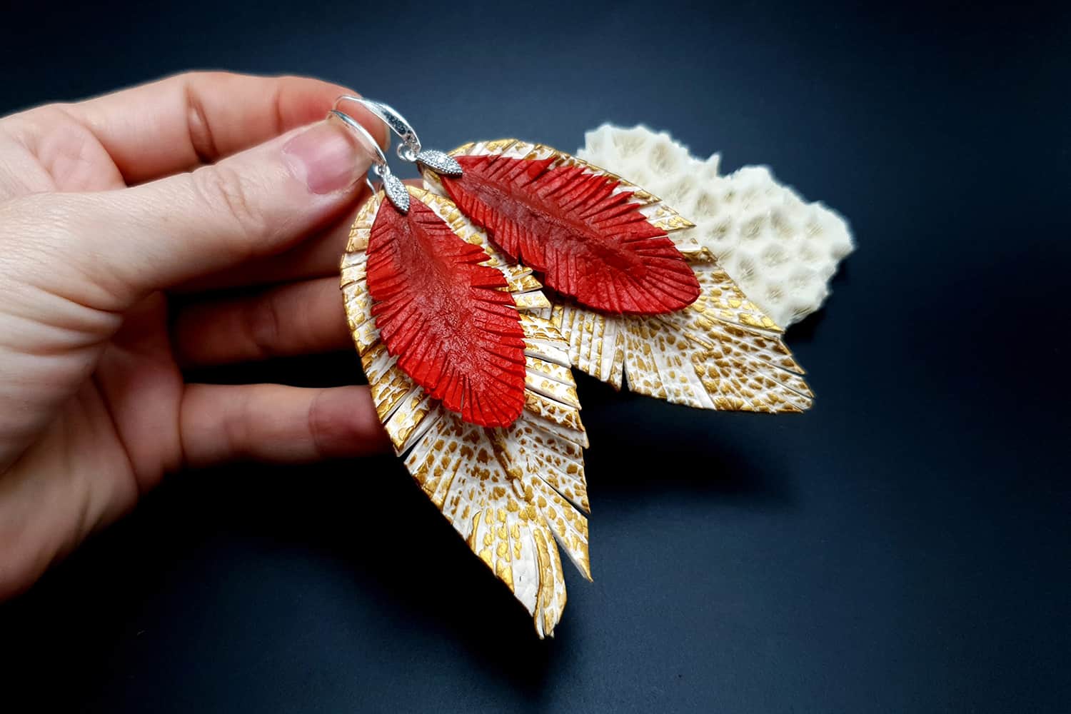 "Feathers" Faux leather earrings (24076)