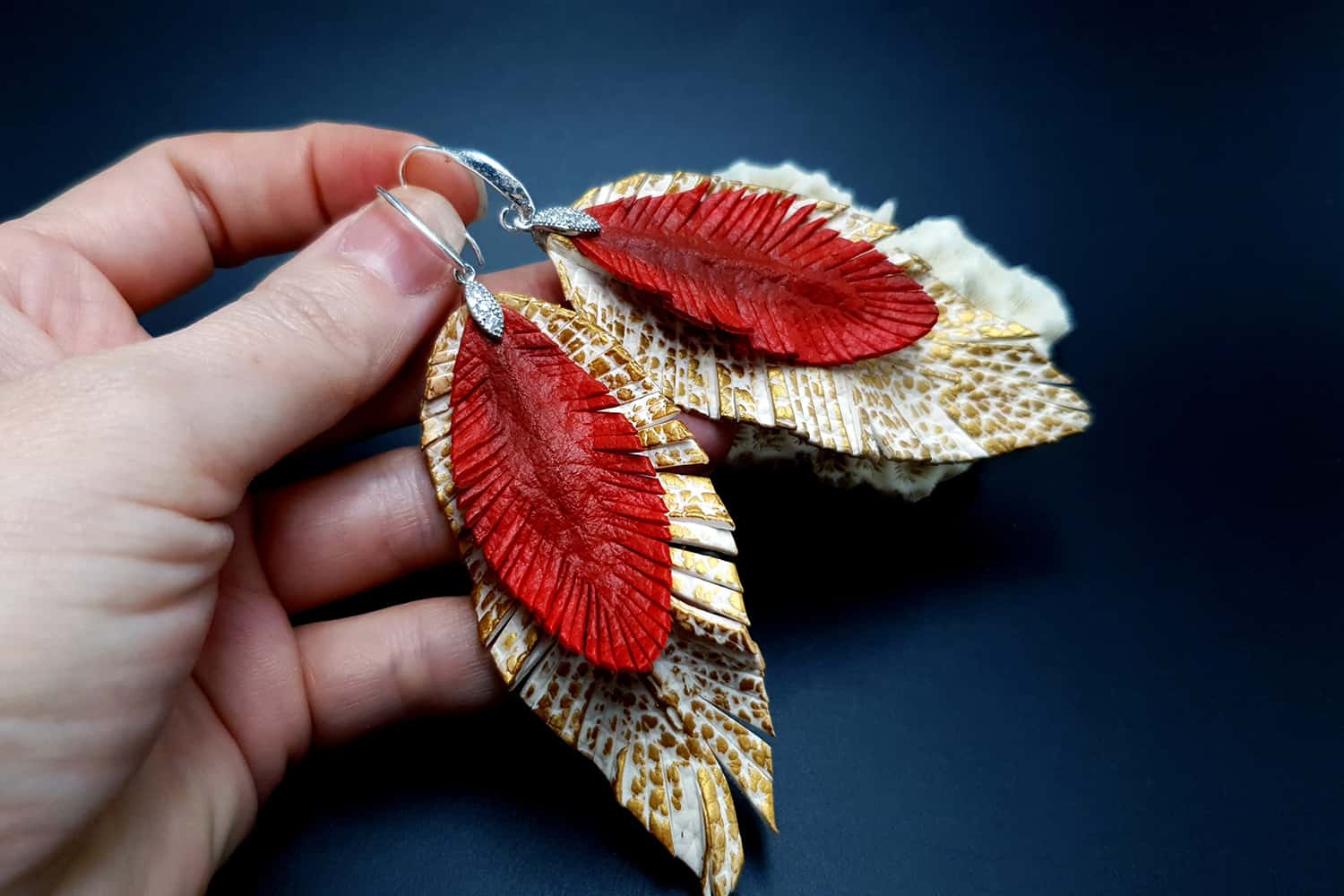 "Feathers" Faux leather earrings (24079)