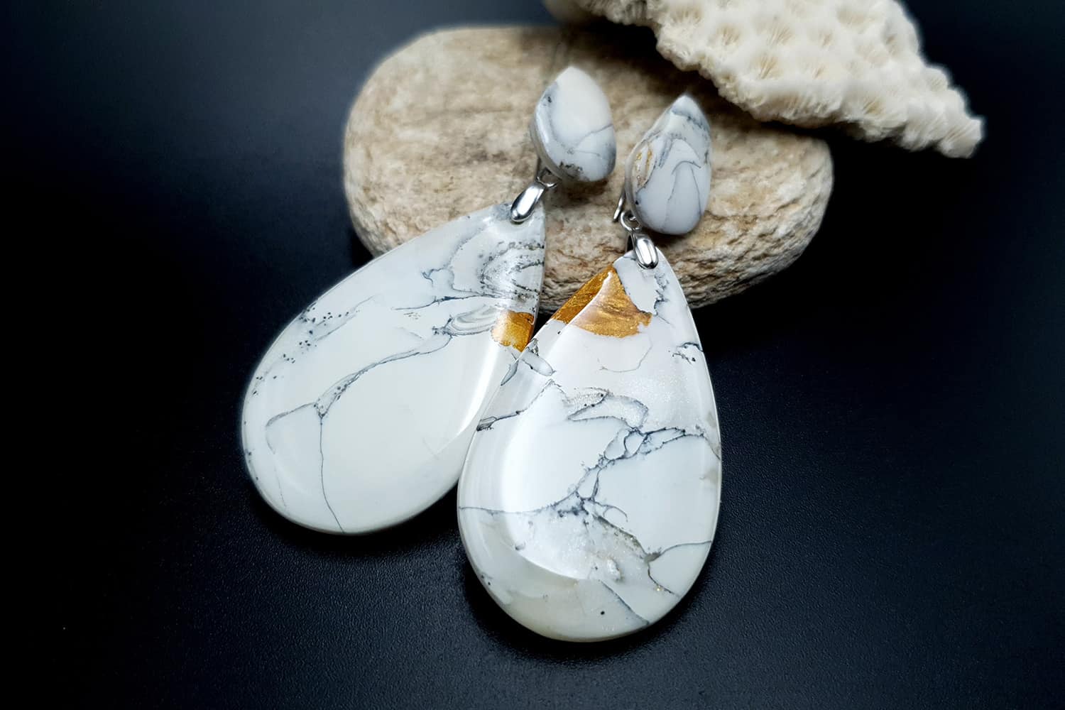 "White Marble" Faux marble earrings (24086)