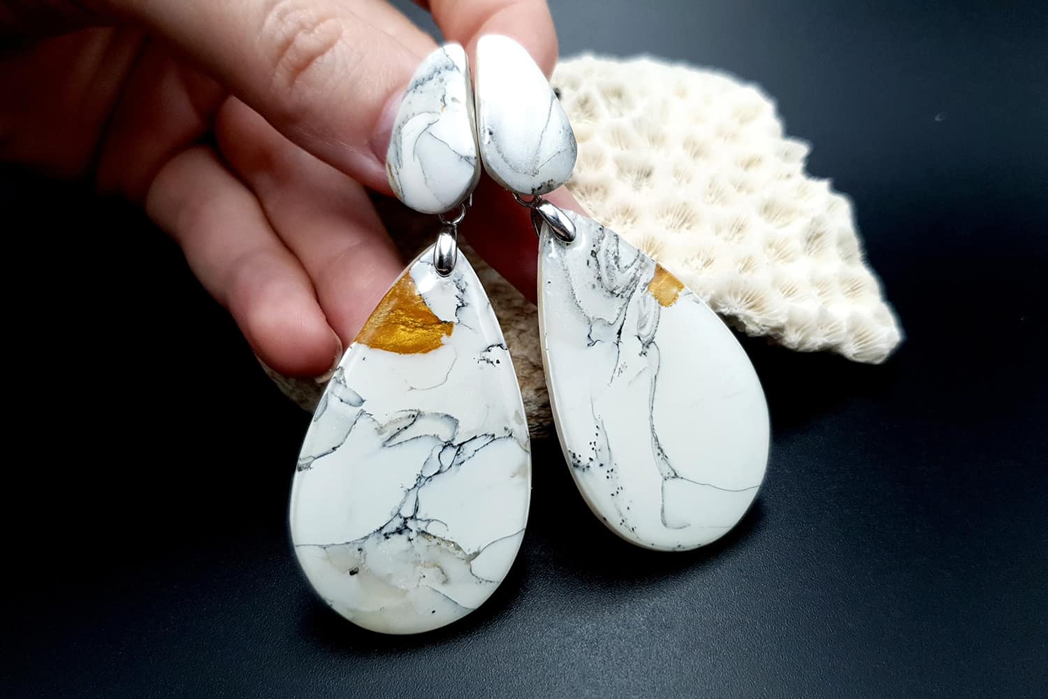 "White Marble" Faux marble earrings (24096)