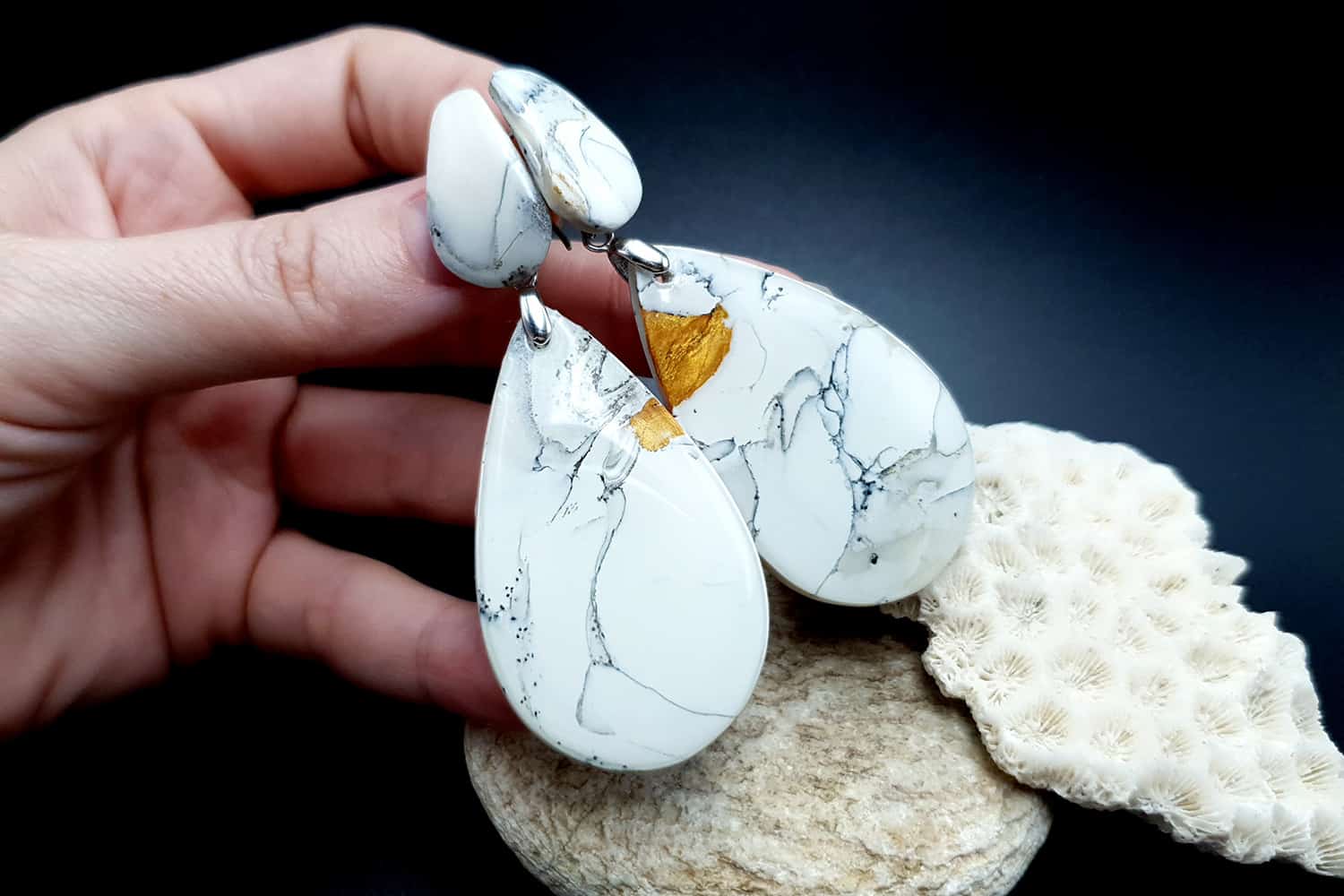 "White Marble" Faux marble earrings (24102)