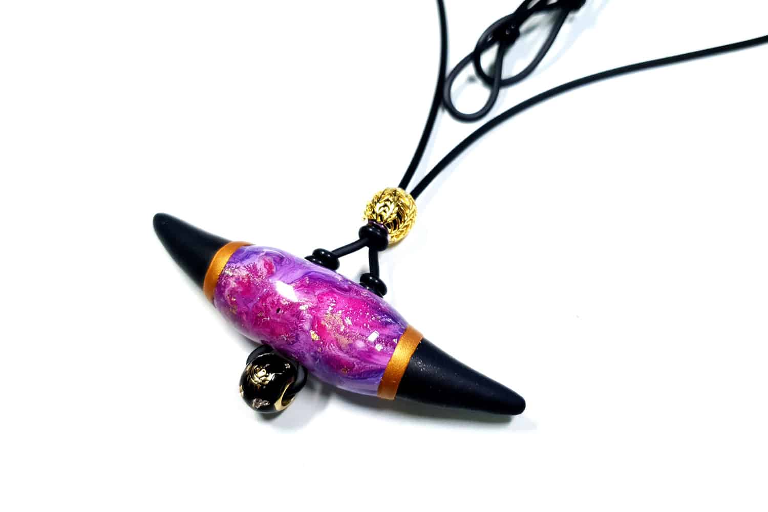 Long Pendant with Pink Black Bead #23725