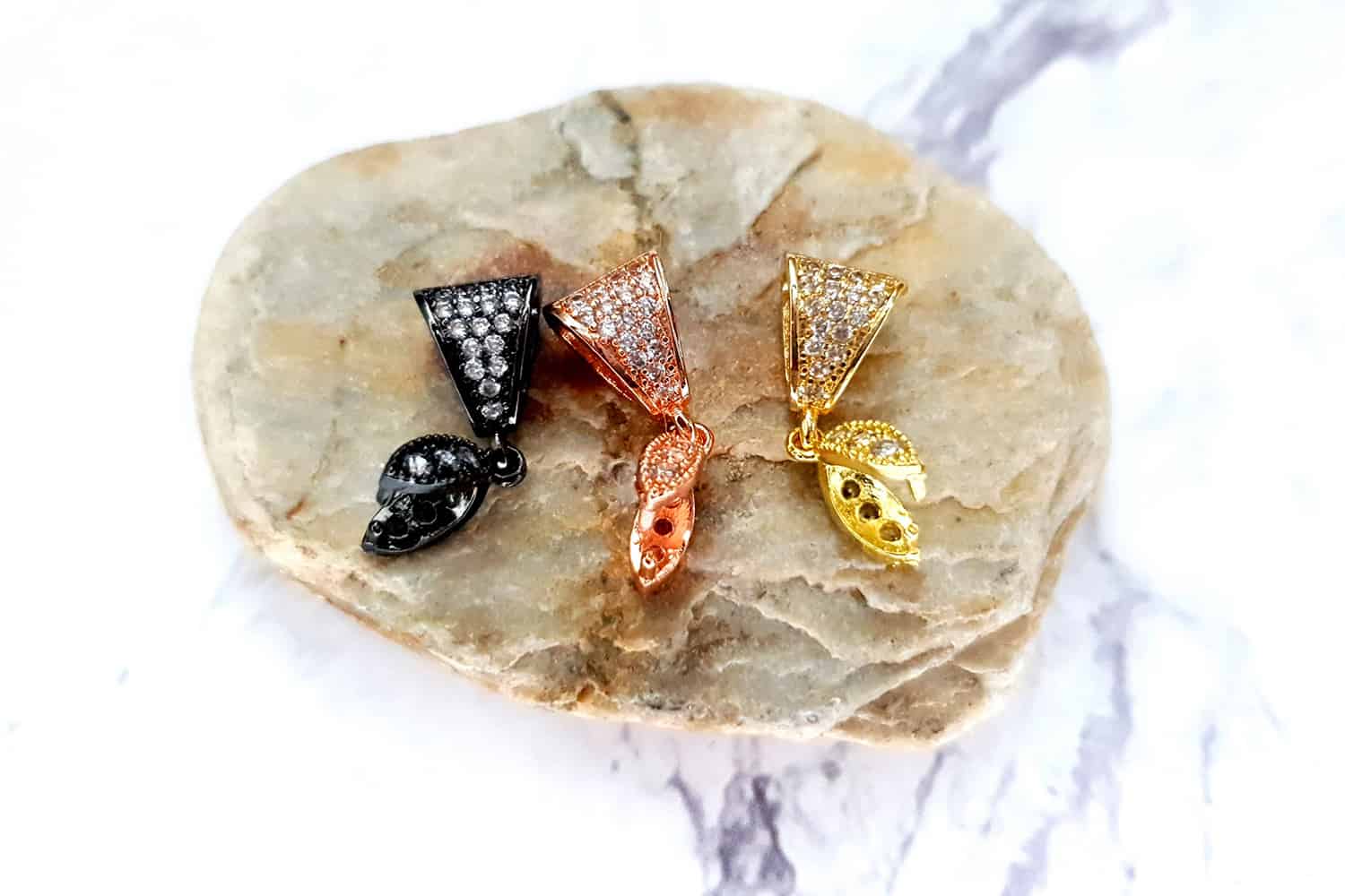 High quality crystals pendant pinch bail, 3 colors (25365)