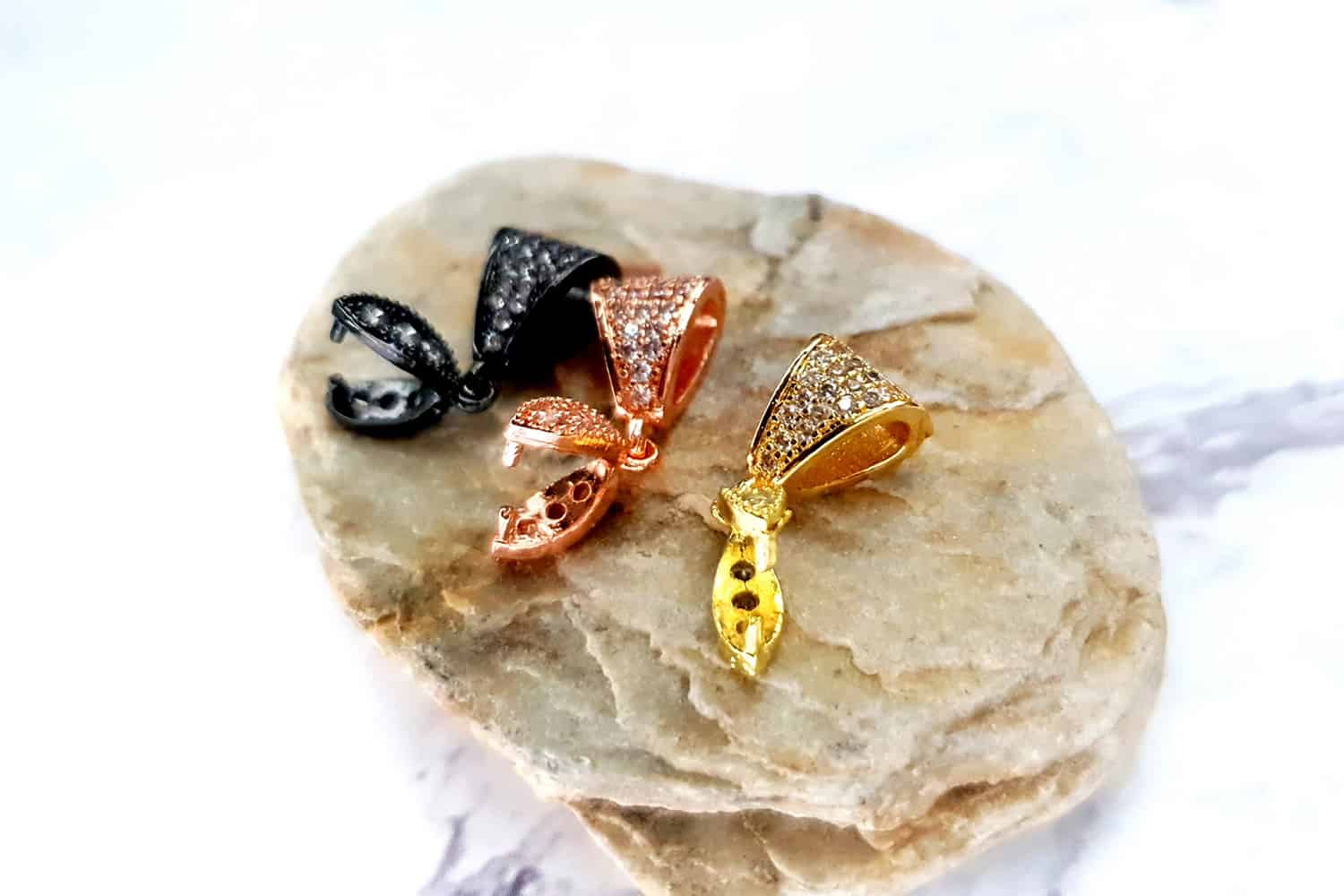 High quality crystals pendant pinch bail, 3 colors #25372