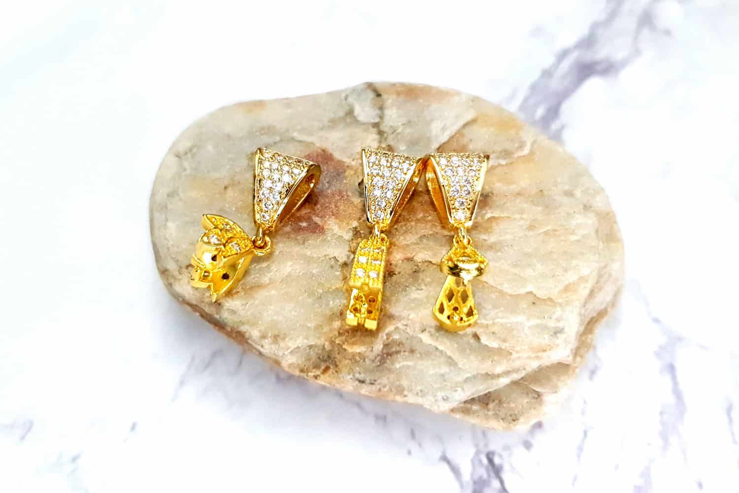 3 high quality golden crystals pendant pinch bail (25371)