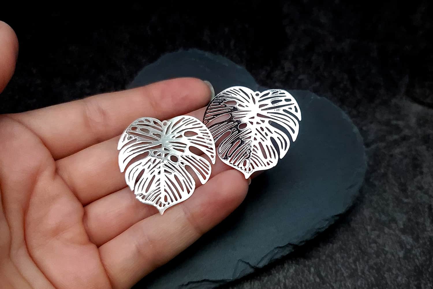 Silver color exotic leafs charms for earrings (27218)