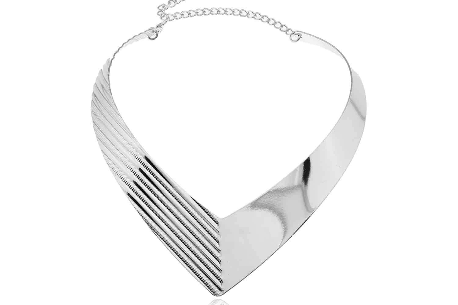 V Shape Silver color metal base necklace (27334)