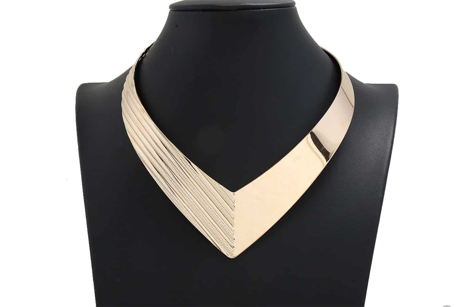 V Shape Golden color metal base necklace (27329)