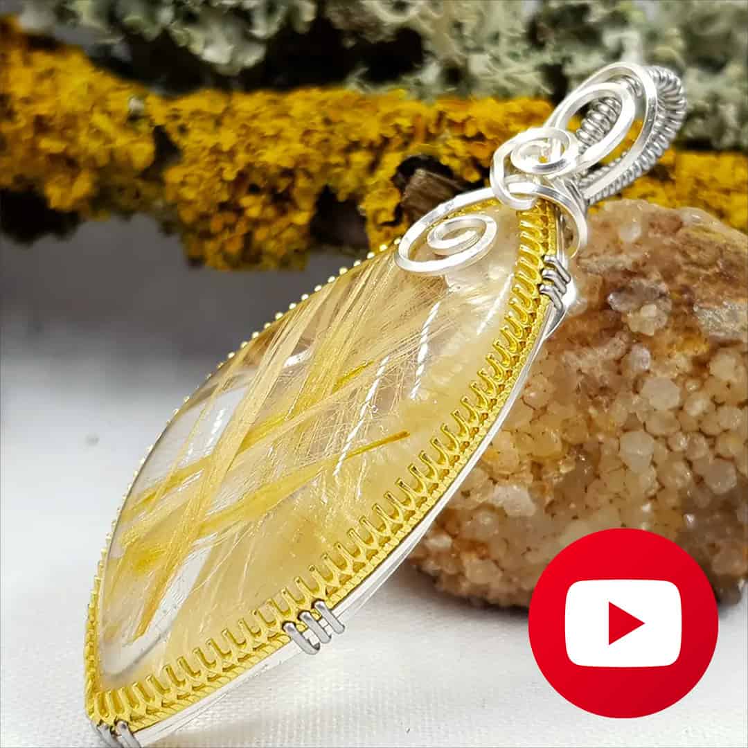 How to make wire wrapped rutilated quartz pendant (31451)