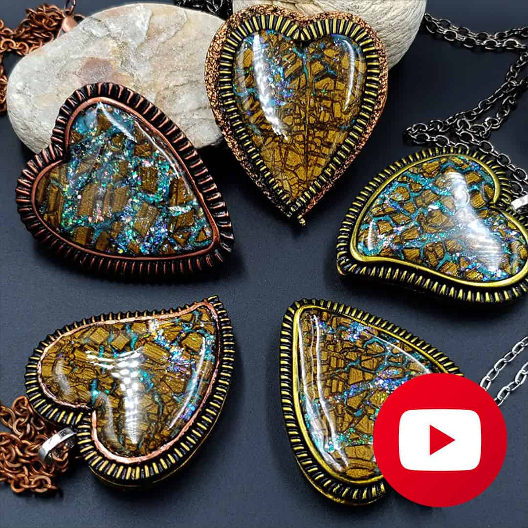 Stone heart pendants + faux boulder opal cabochon (26633)
