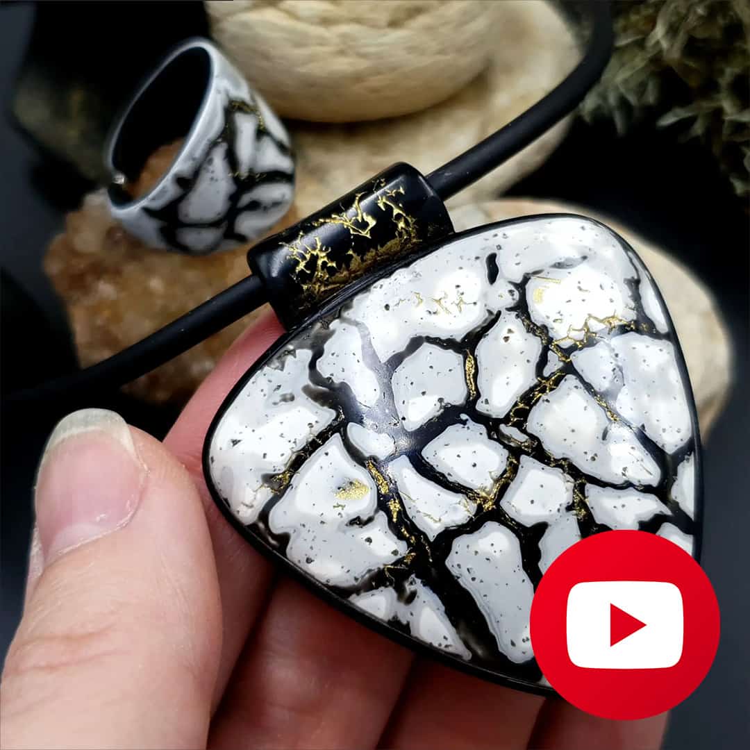 Polymer clay pendant in marble imitation technique #26636