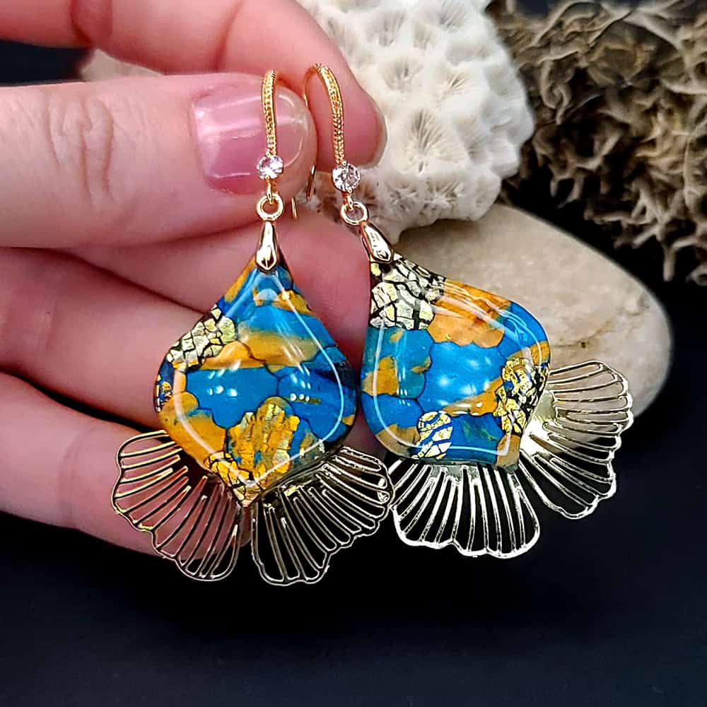 Romantic Earrings "Gold and Ice Mosaic" (29155)