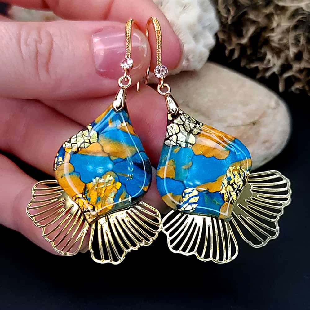 Romantic Earrings "Gold and Ice Mosaic" (29156)