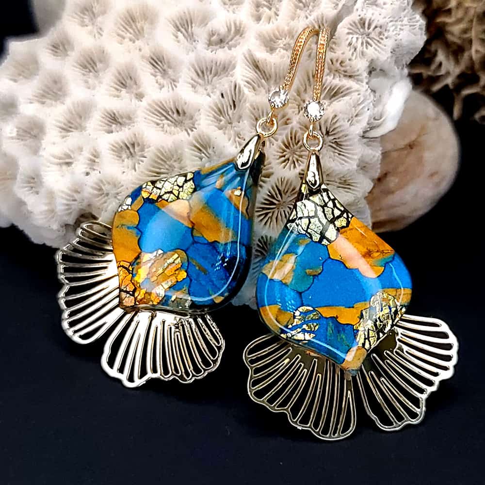 Romantic Earrings "Gold and Ice Mosaic" (29157)