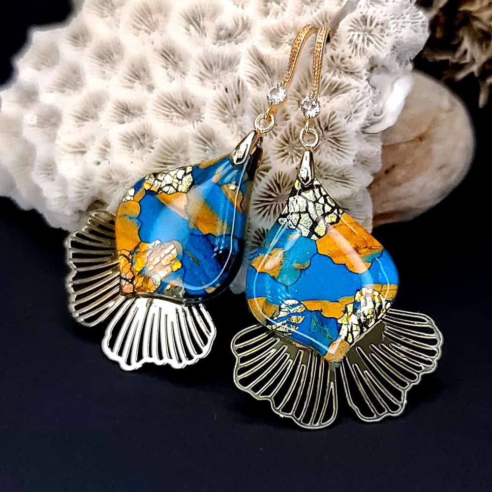 Romantic Earrings "Gold and Ice Mosaic" (29158)