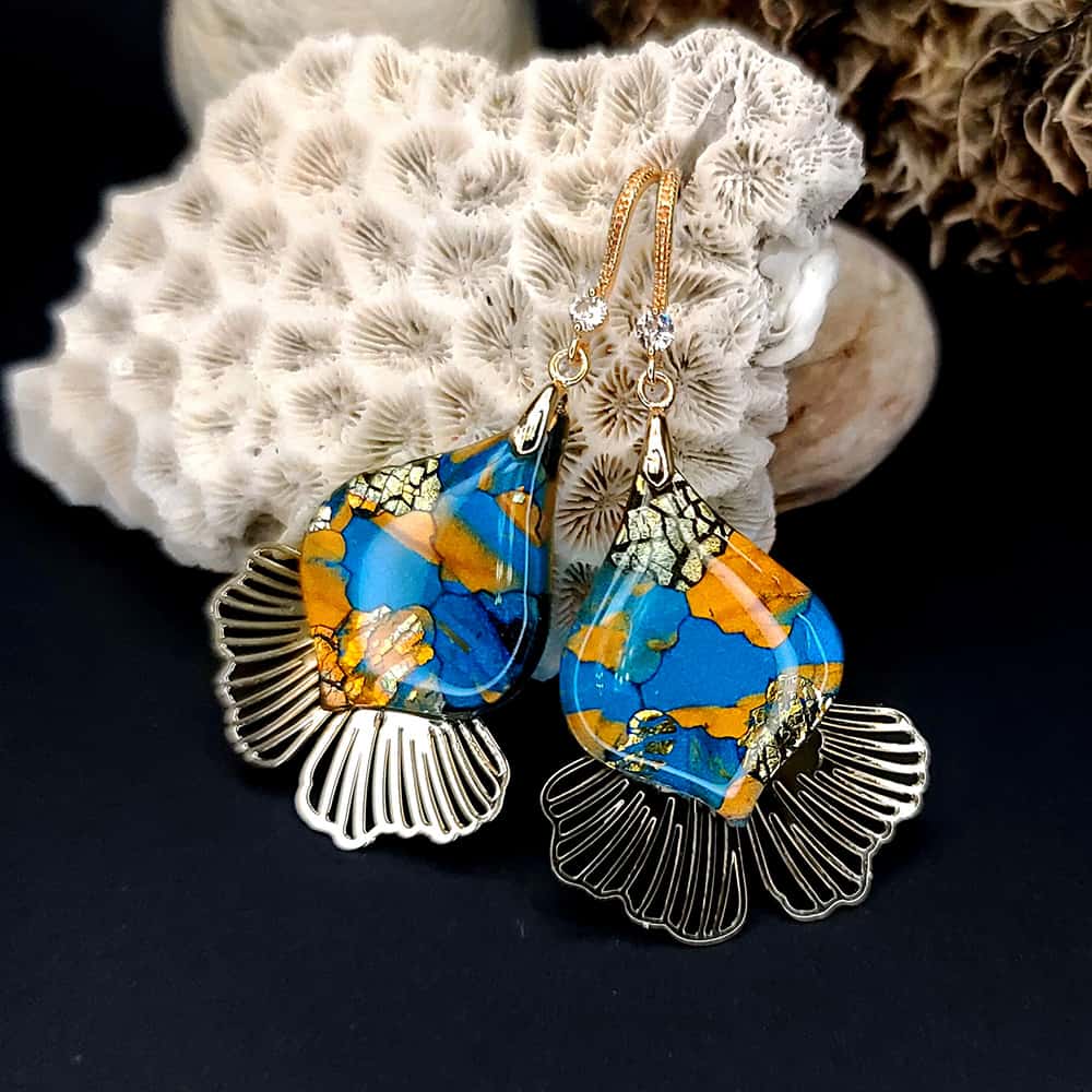 Romantic Earrings "Gold and Ice Mosaic" (29159)