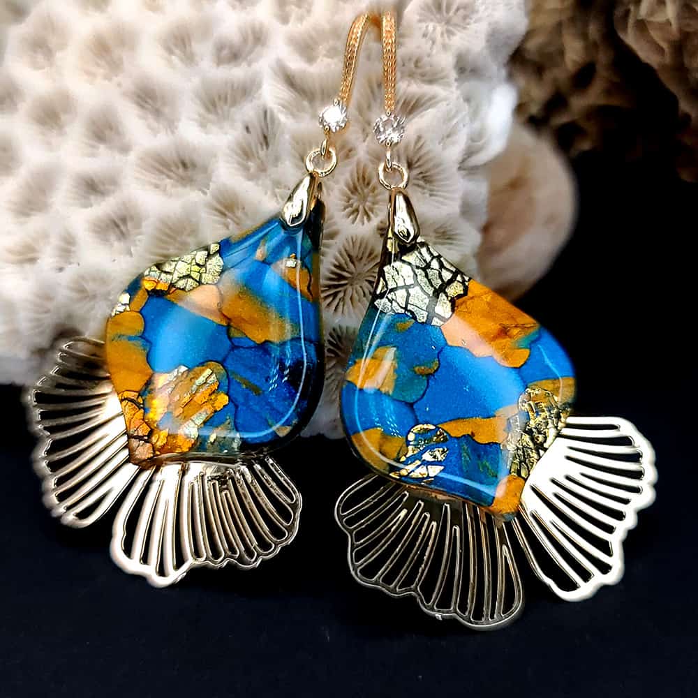 Romantic Earrings "Gold and Ice Mosaic" #29161