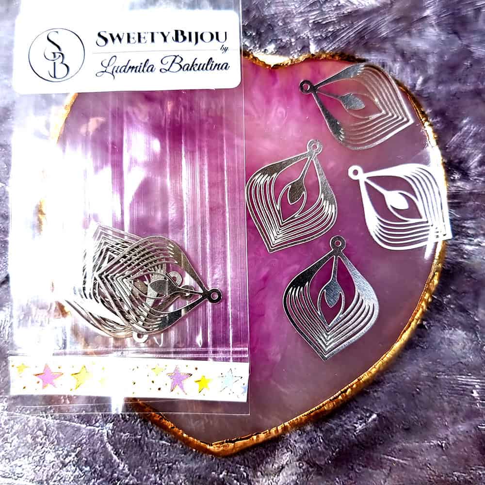 4 Stainless steel Charms "Silver Palm Leaves" (33997)