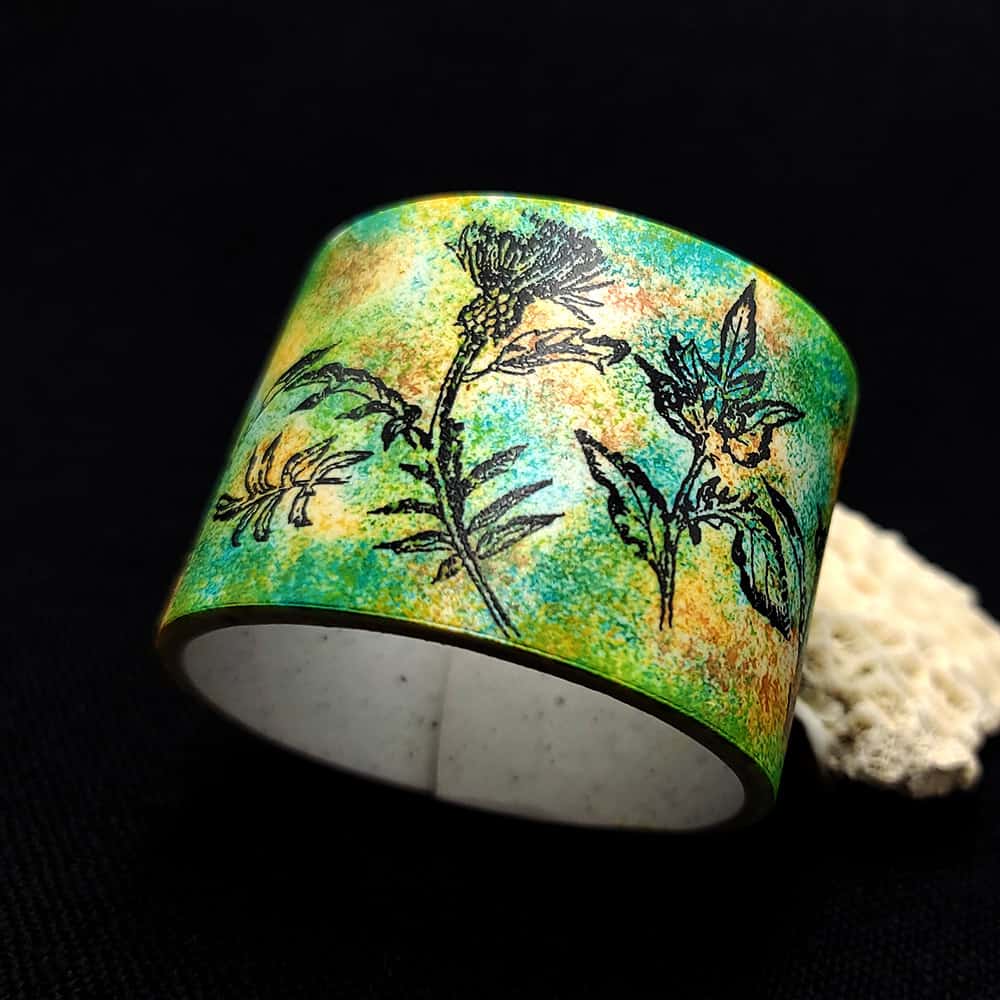 Wide Green Floral Bracelet (42530)