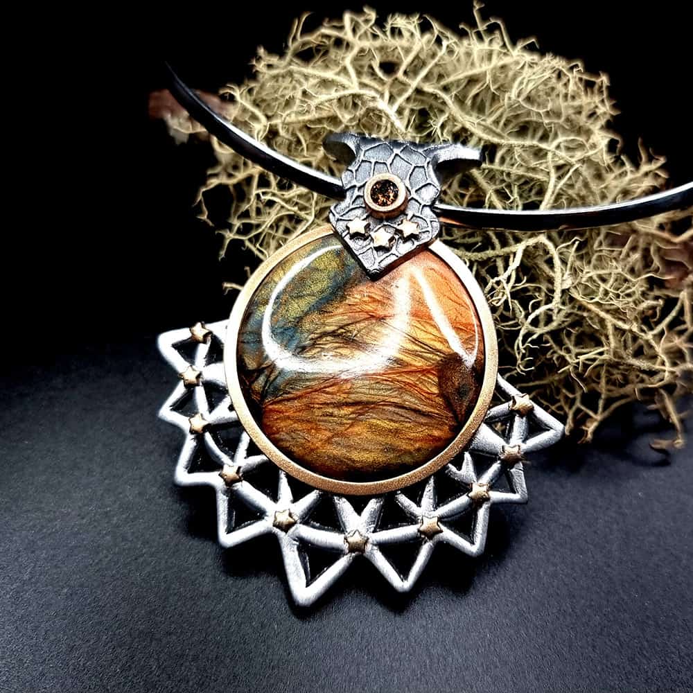 Unique polymer clay pendant "Power of the Sun" (42395)