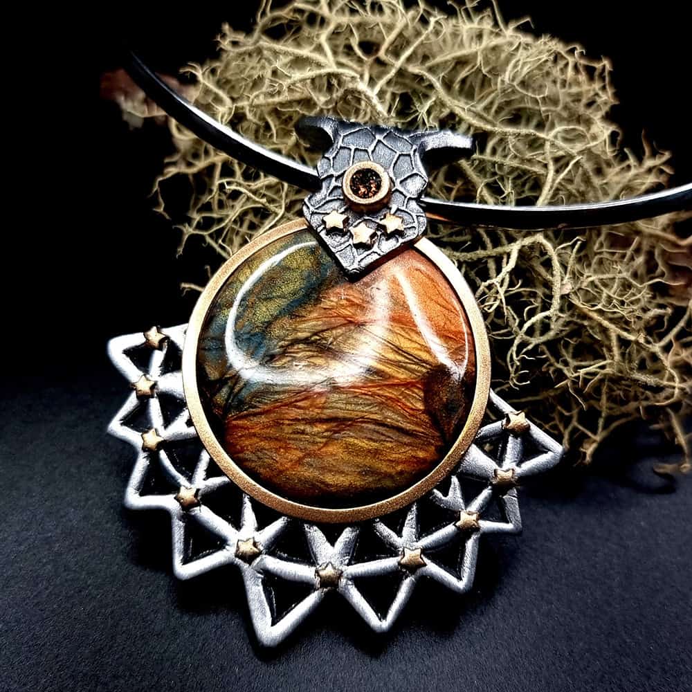 Unique polymer clay pendant "Power of the Sun" (42399)