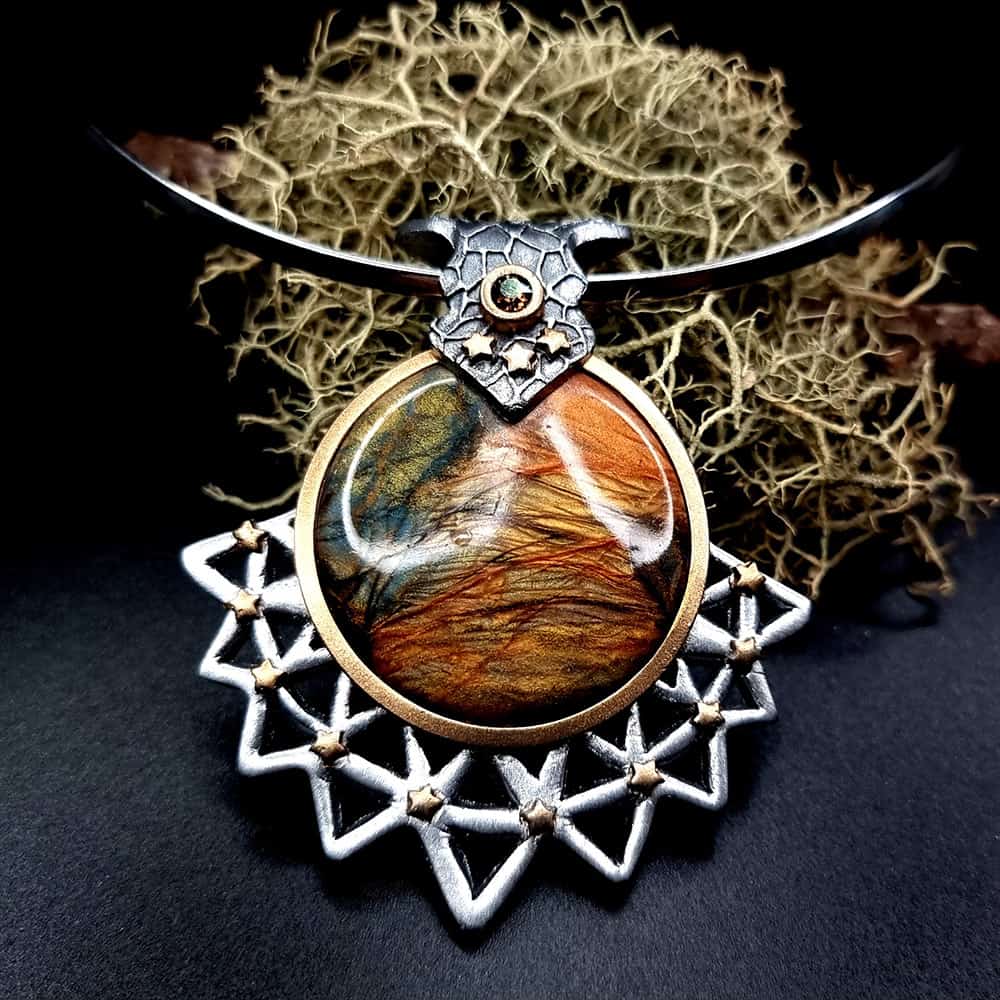Unique polymer clay pendant "Power of the Sun" (42404)