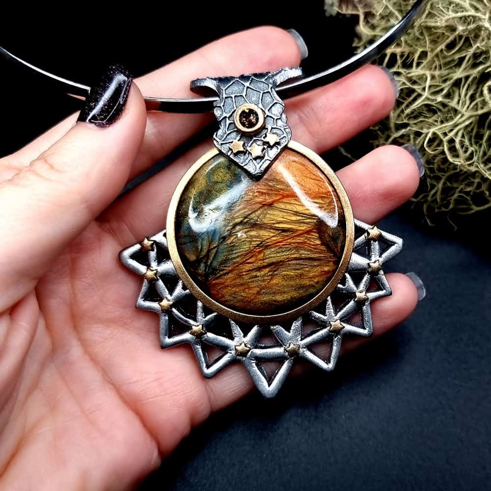Unique polymer clay pendant "Power of the Sun" (42415)