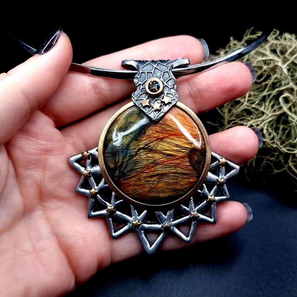 Unique polymer clay pendant "Power of the Sun" (42426)