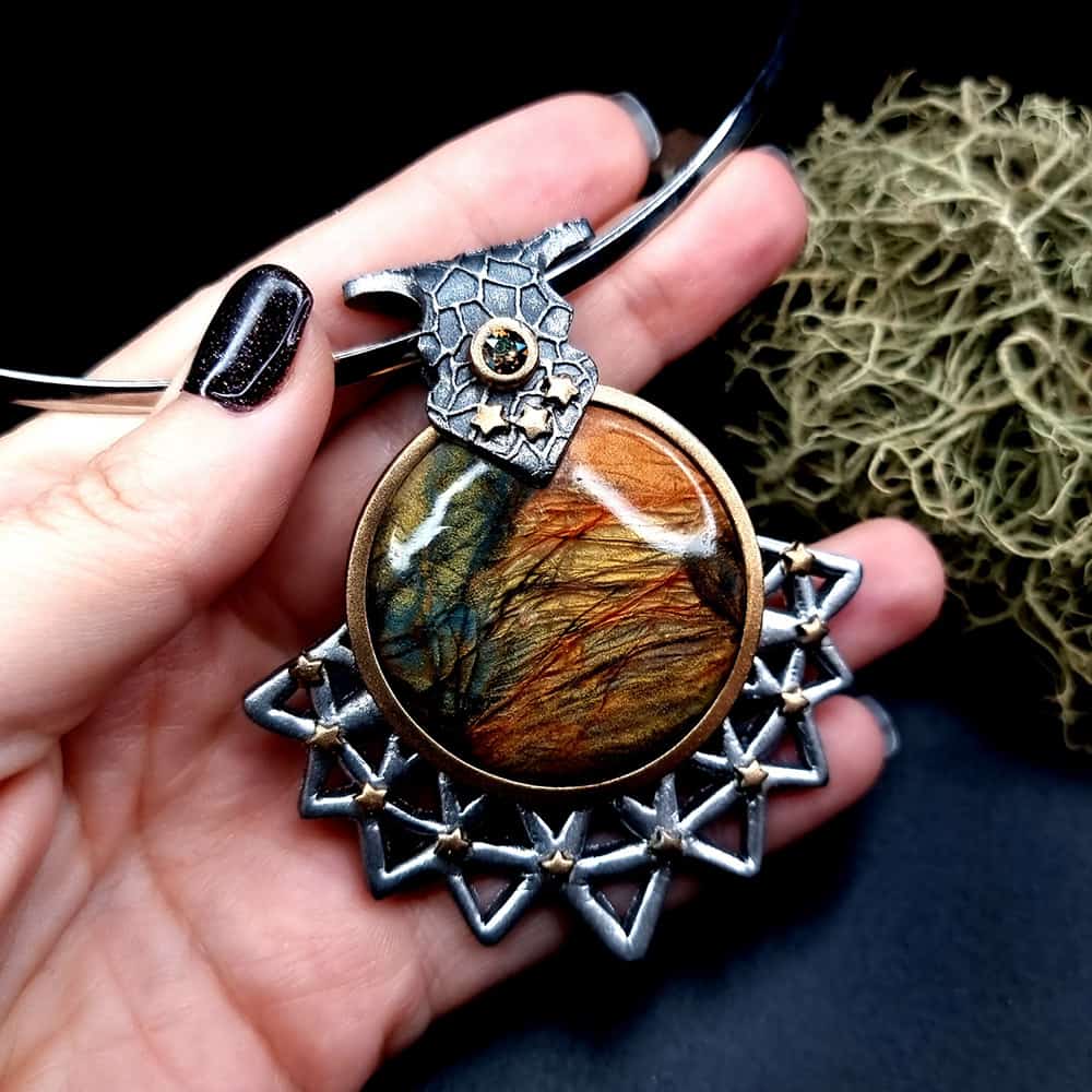 Unique polymer clay pendant "Power of the Sun" (42430)