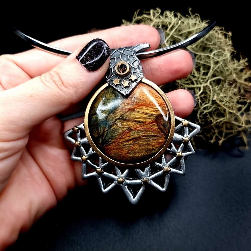 Unique polymer clay pendant "Power of the Sun" (42441)