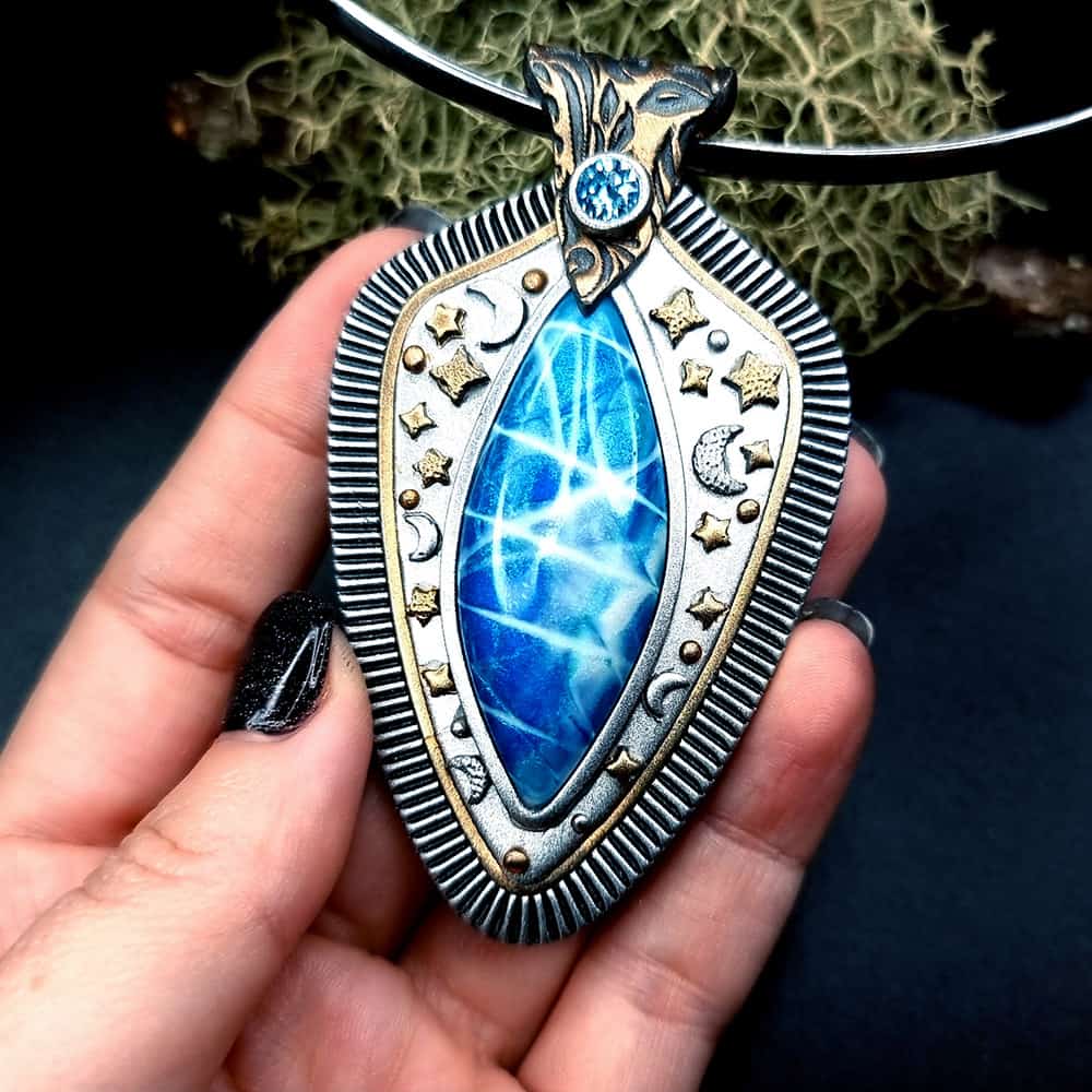 Unique polymer clay pendant "Pure Space Energy" (42424)