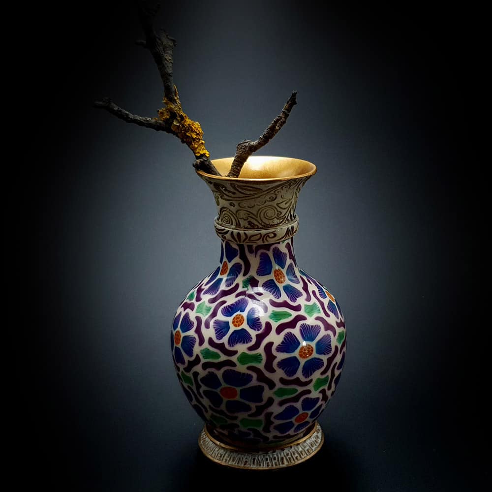 Transparent Vase Candle Holder "Purple Flowers" (42254)