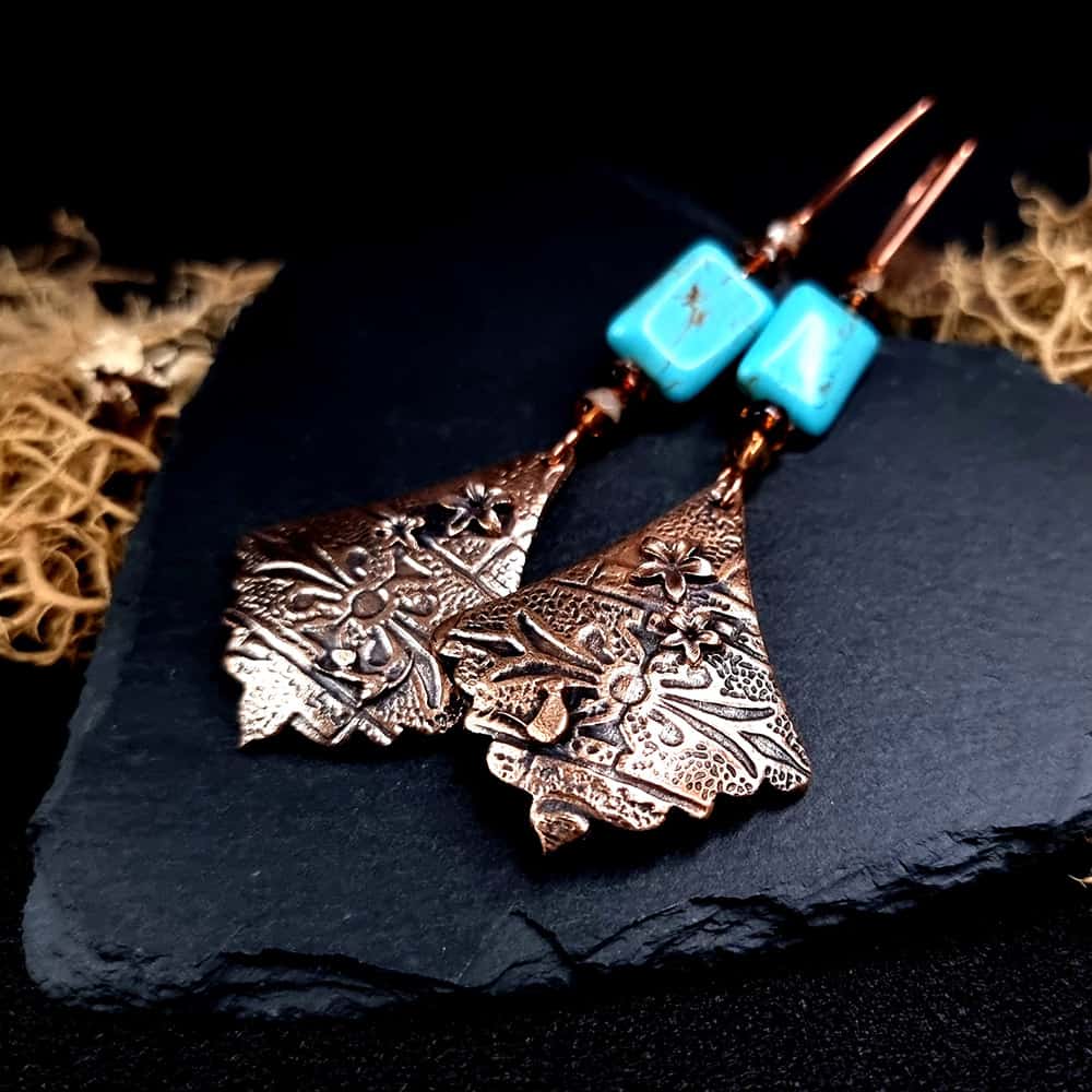 Amazing Bronze Long Earrings with cats and flowers (44838)