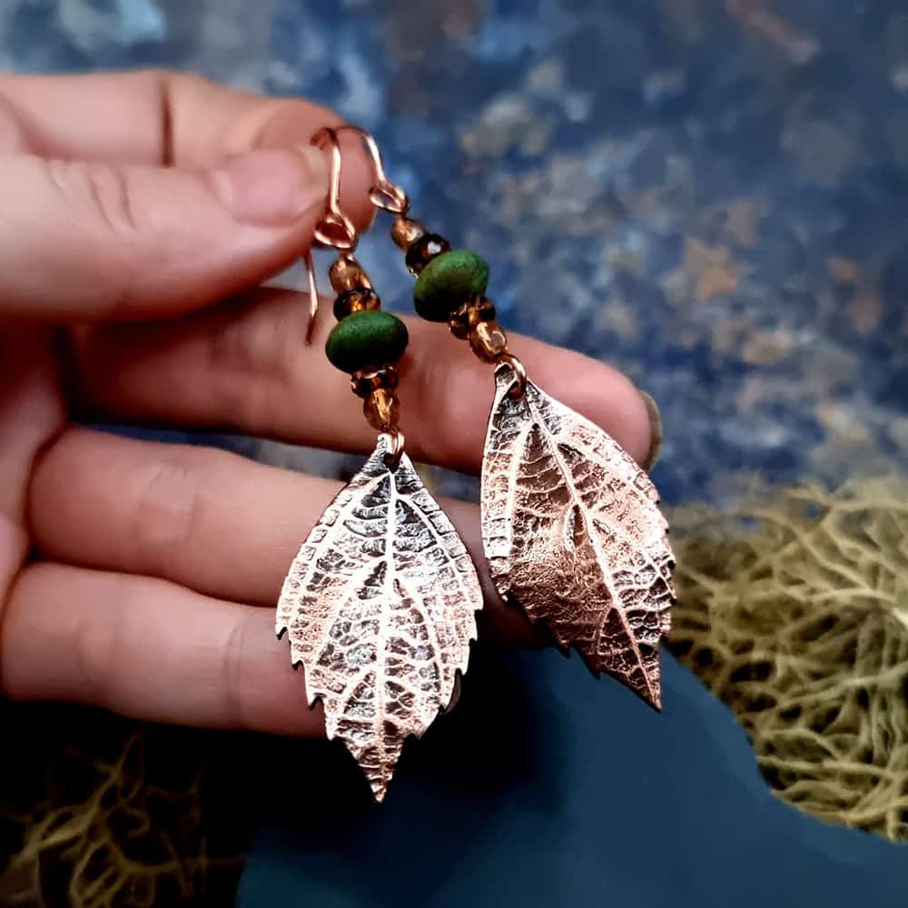Amazing Copper Long Earrings with Leafs (44807)