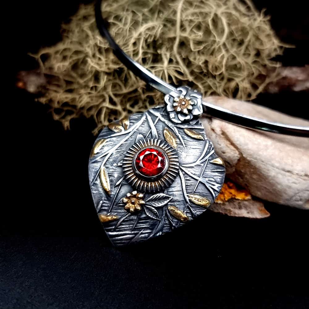 Silver Pendant with Red CZ (44664)