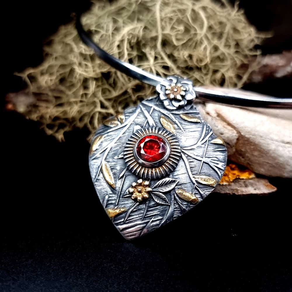 Silver Pendant with Red CZ (44666)