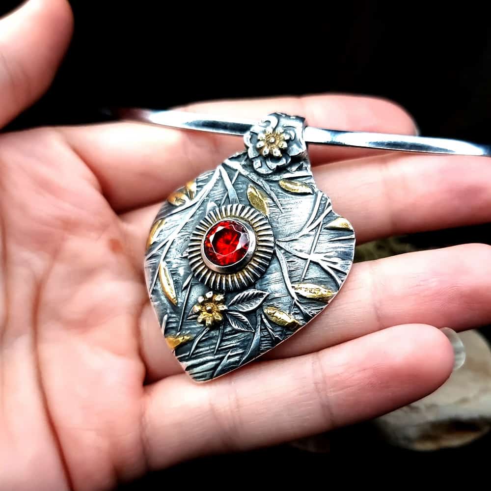 Silver Pendant with Red CZ (44679)