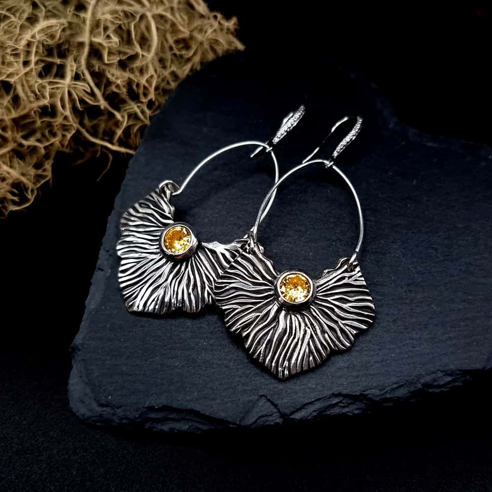 Fine Silver Earrings "The Corals" with Yellow CZ #44665