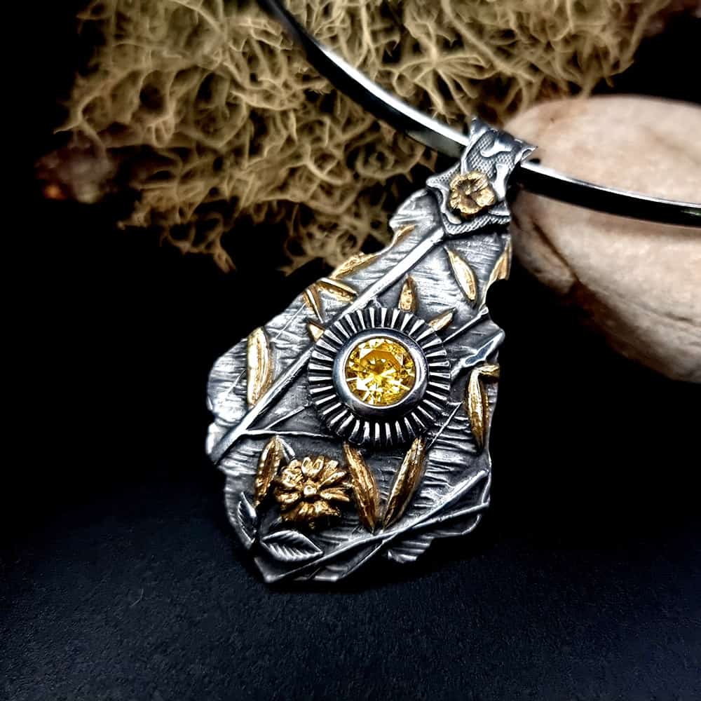 Silver Pendant with Yellow CZ #44673