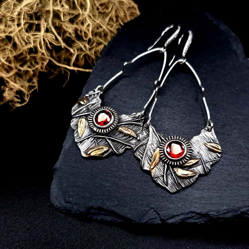 Fine Silver Earrings with Red CZ (44674)