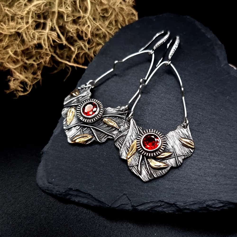 Fine Silver Earrings with Red CZ (44677)