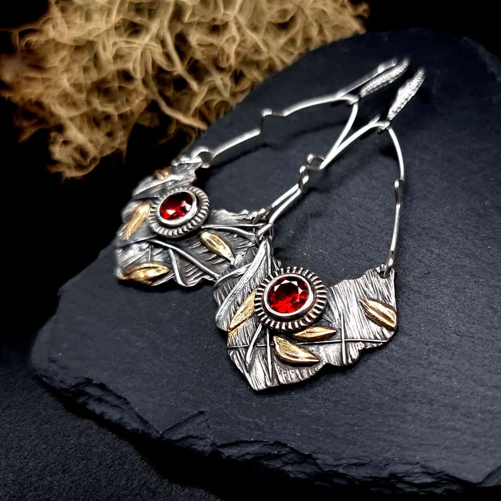 Fine Silver Earrings with Red CZ (44681)