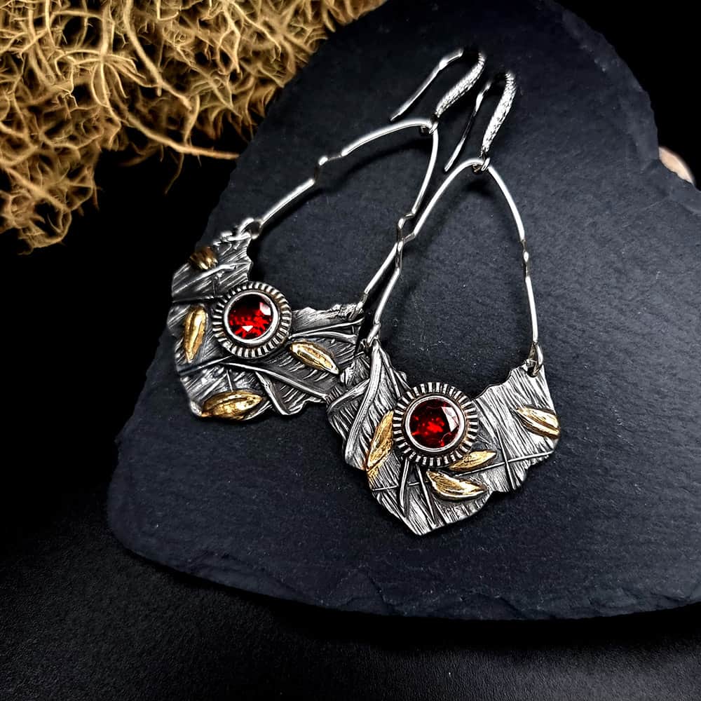 Fine Silver Earrings with Red CZ (44686)