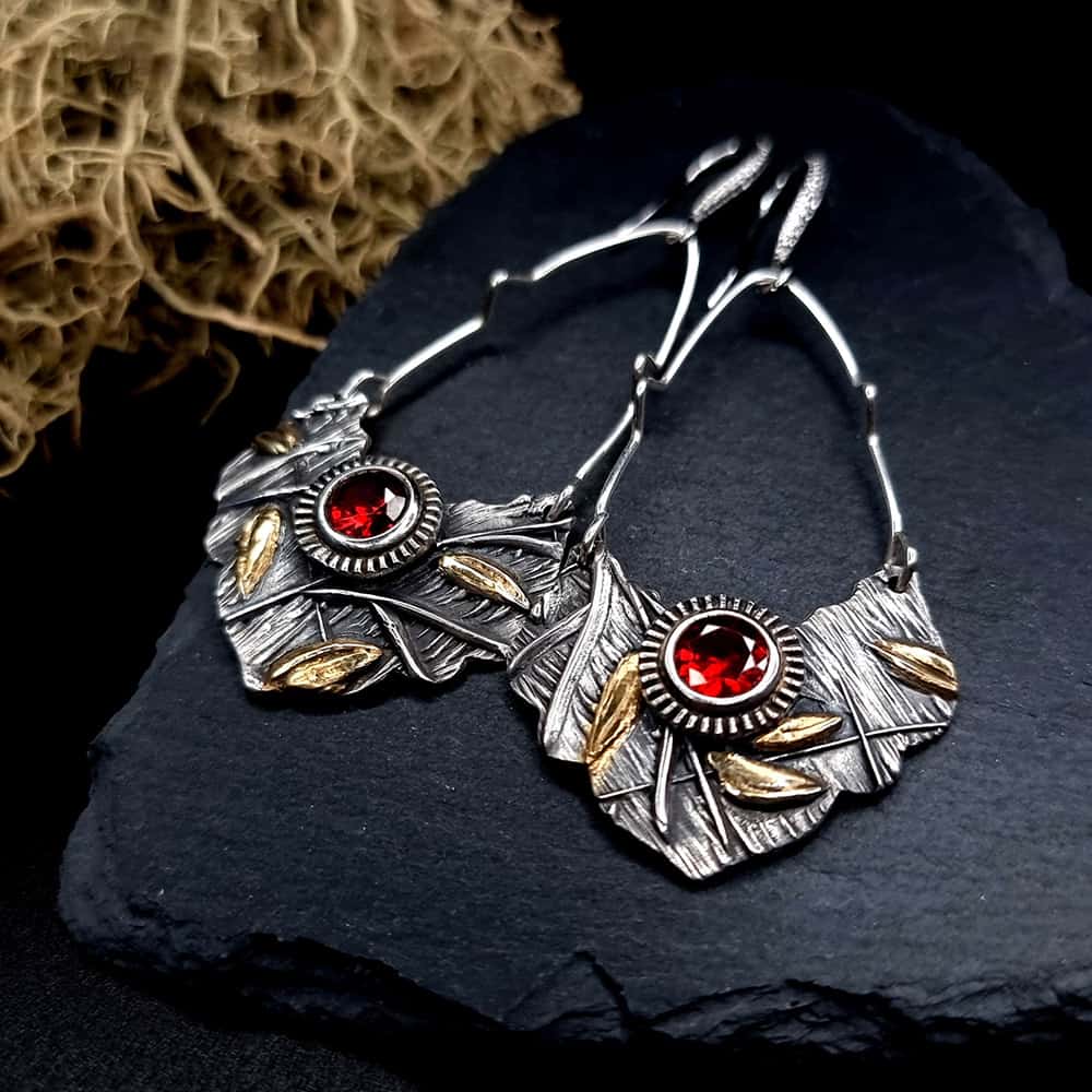 Fine Silver Earrings with Red CZ (44691)